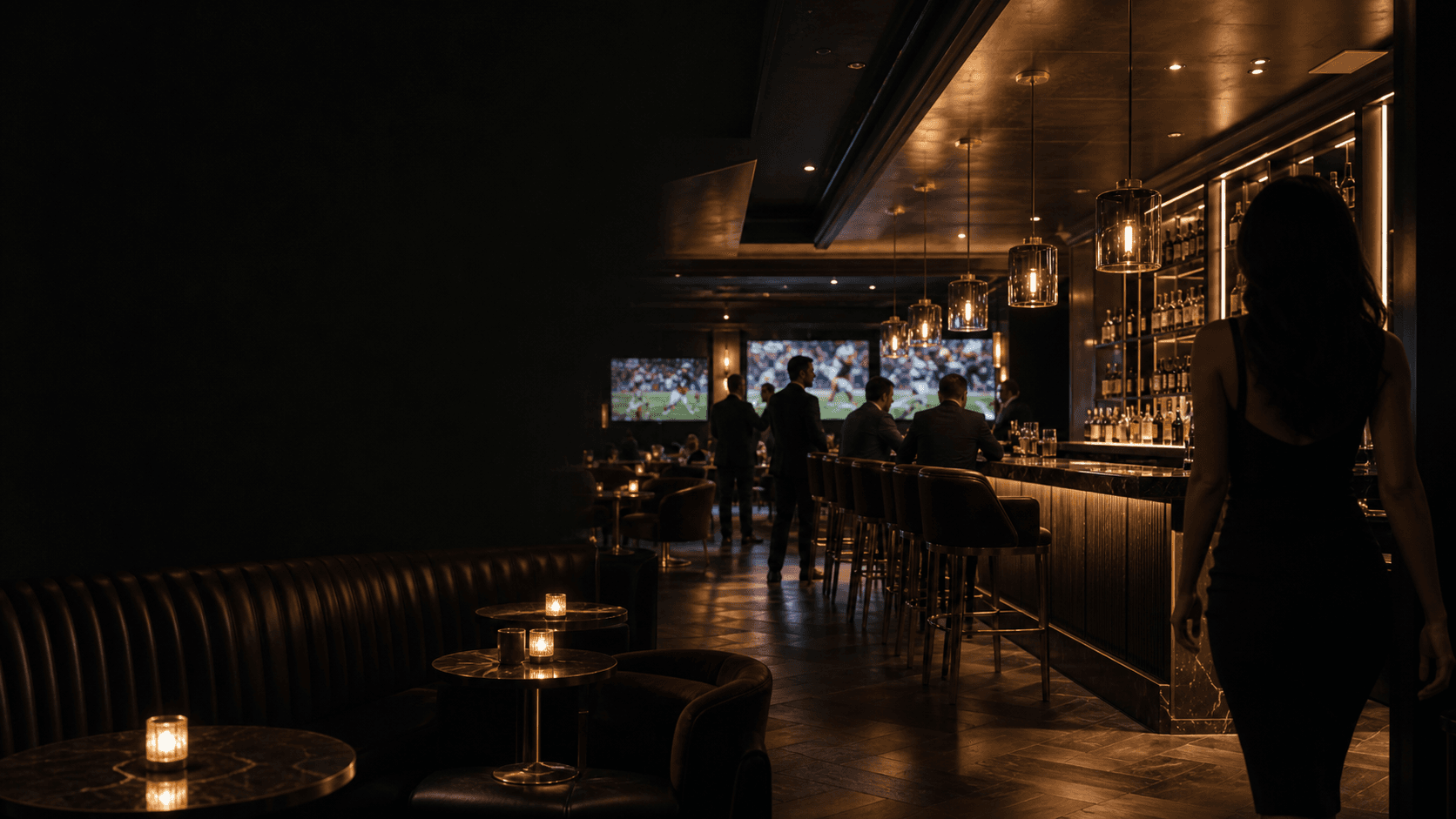 The dark, gold-lit OC11 sports lounge and full bar